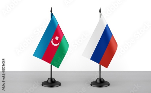 Image of the table flag of Azarbaijan and Russia countries. White background. Close-up flags. High Resolution. photo