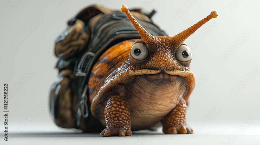 Obraz premium Snail with cracked shell showcasing unique texture and adventurous spirit during a close-up encounter