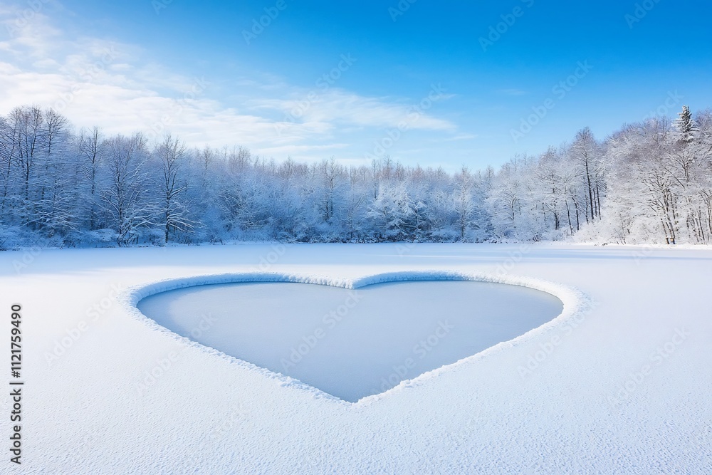 Fototapeta premium Frozen Heart of Winter Elegant Ice Sculpture on Tranquil Snowy Pond