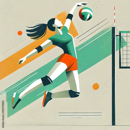 An illustration of a female volleyball player in action