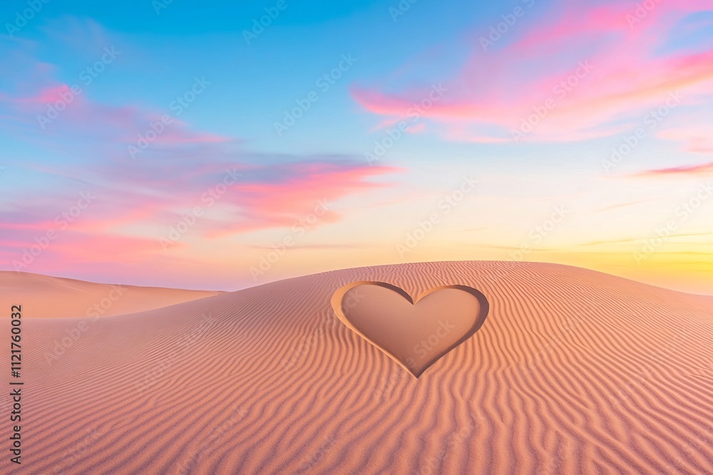 Fototapeta premium Dramatic Heart Shaped Sand Dunes with Soft Sunset Lighting