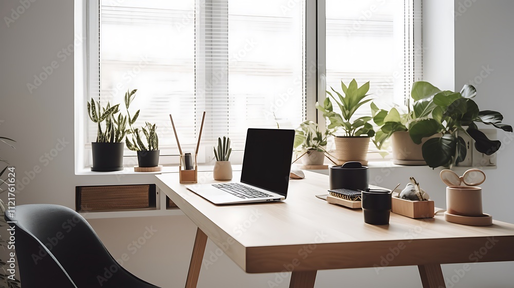Modern Minimalist Home Office Workspace Near Window Modern Minimalist Home Office Workspace Near Window