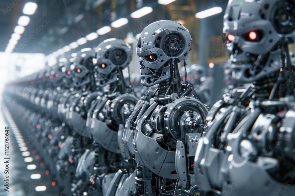 army of robots at the factory,. army of robots at the factory,.