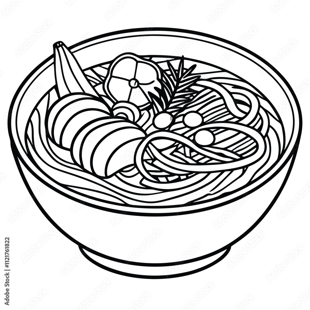 Ramen Japanese soup line art vector illustration Isolated on white background. Ramen Japanese soup line art vector illustration Isolated on white background.