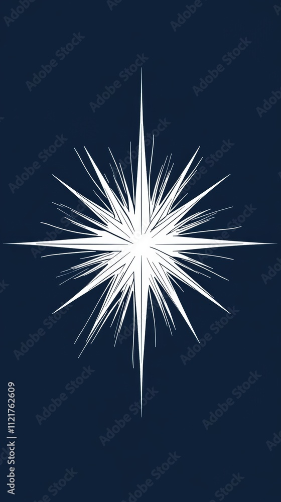 Fototapeta premium Monochromatic white star on navy background with geometric lines