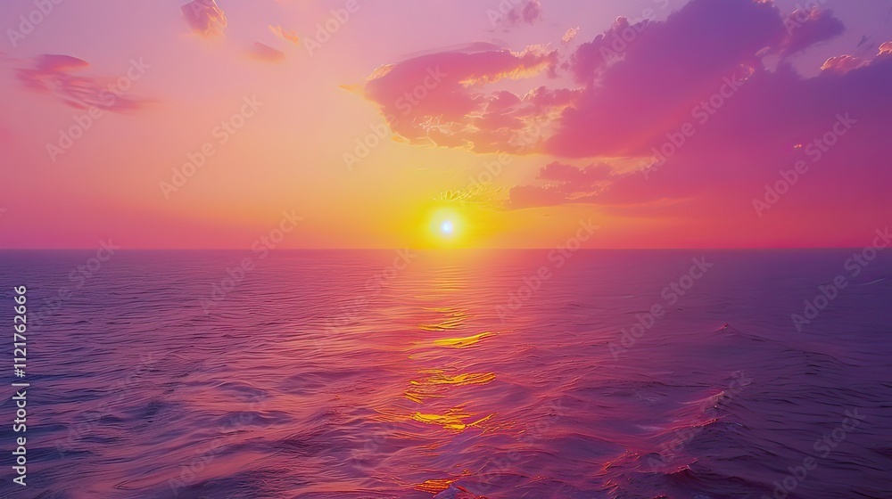 Obraz premium A vibrant watercolor of a sunset over the ocean, blending shades of orange, pink, and purple.