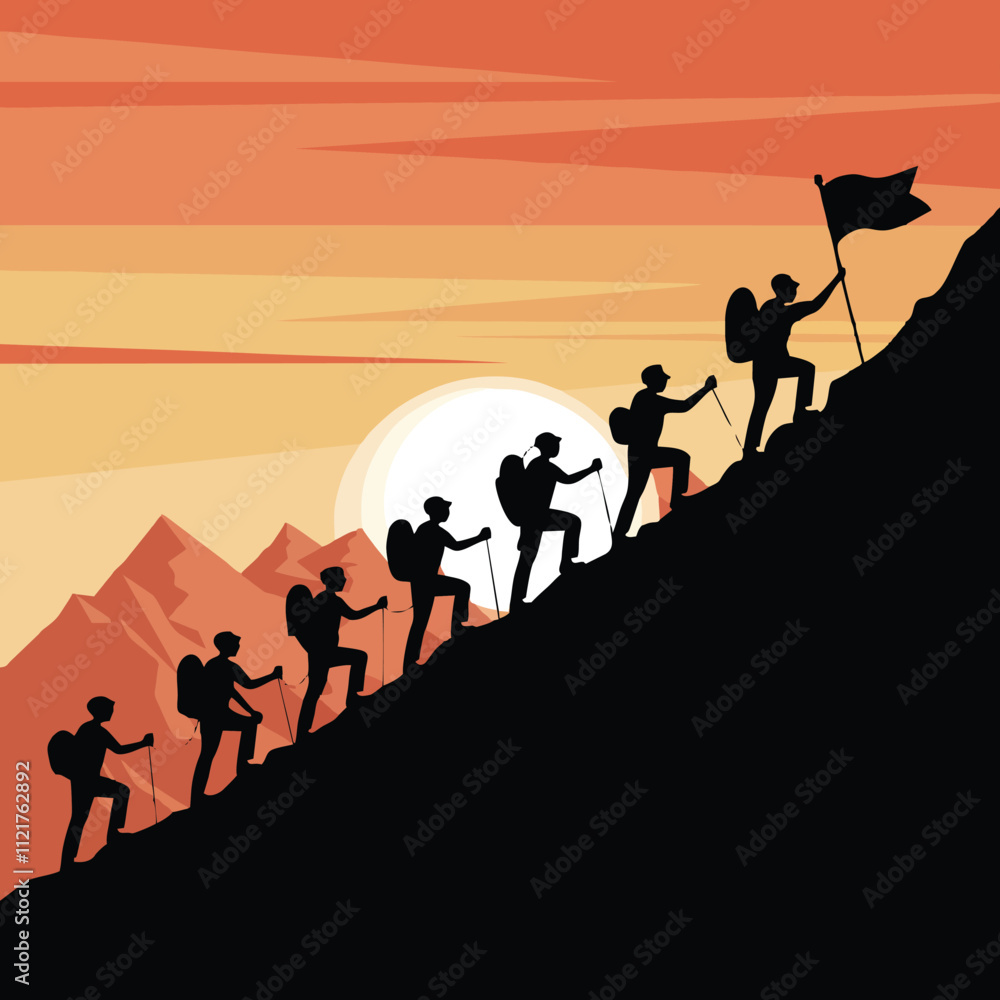 Hiking Silhouette Teamwork People Hiking Silhouette Teamwork People
