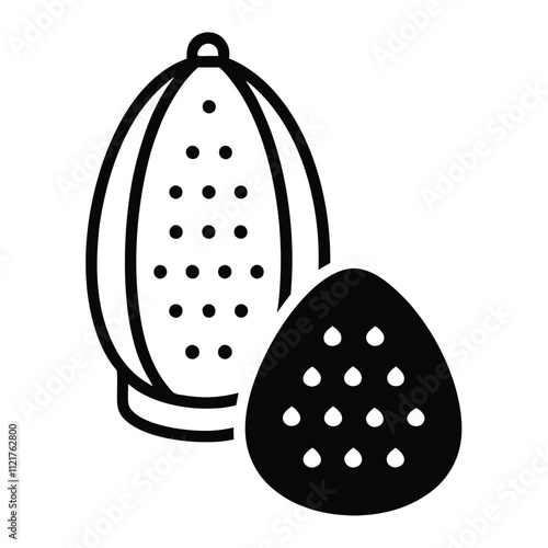 Vector illustration of whole nutmeg with a grater and a small mound of ground nutmeg, perfect for culinary and kitchen-themed designs. Ideal for food, spice, and cooking graphics.