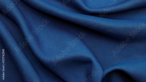 A close-up of rich blue fabric, showcasing its texture and depth, with soft folds and a luxurious appearance.