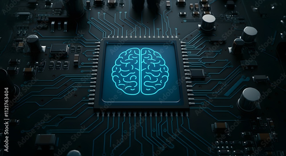 Fototapeta premium Digital brain with circuit and AI cocept. 3D Rendering.