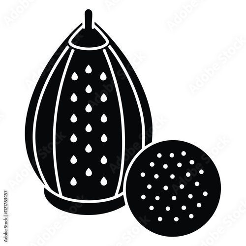 Vector illustration of whole nutmeg with a grater and a small mound of ground nutmeg, perfect for culinary and kitchen-themed designs. Ideal for food, spice, and cooking graphics.