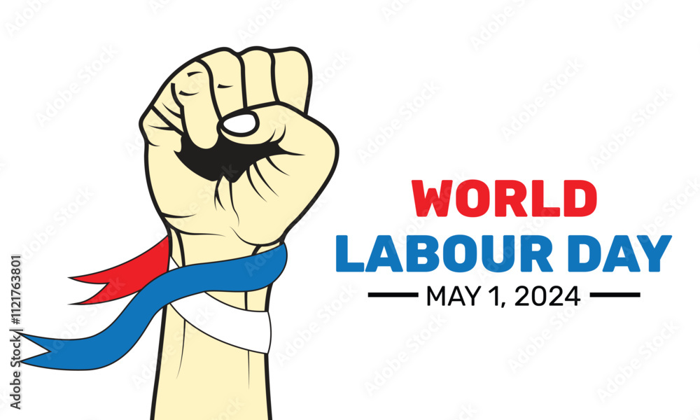 Background of fist for World Labour day 1 May with isolated white Background. Vector Illustration Background of fist for World Labour day 1 May with isolated white Background. Vector Illustration