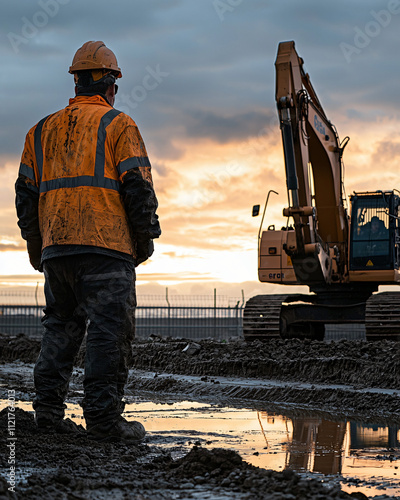 excavator operator controlling massive machinery photo