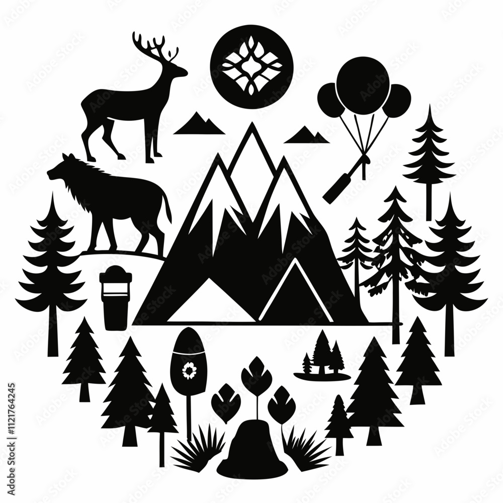 Obraz premium Black Wilderness Icons vector silhouette black design white background