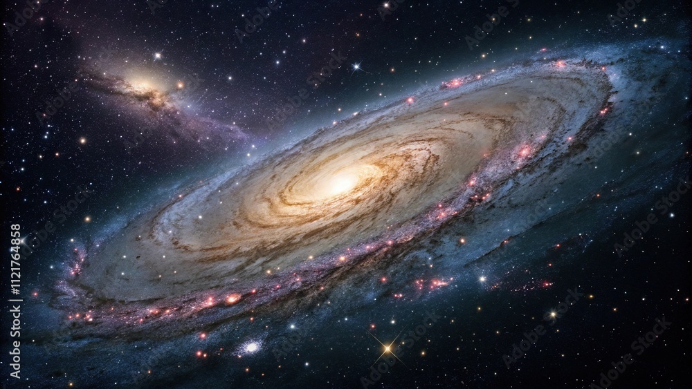 Fototapeta premium Cosmic holographic background with a swirling pattern of stars and galaxies, galaxies, cosmic background, nebulas, psychedelic