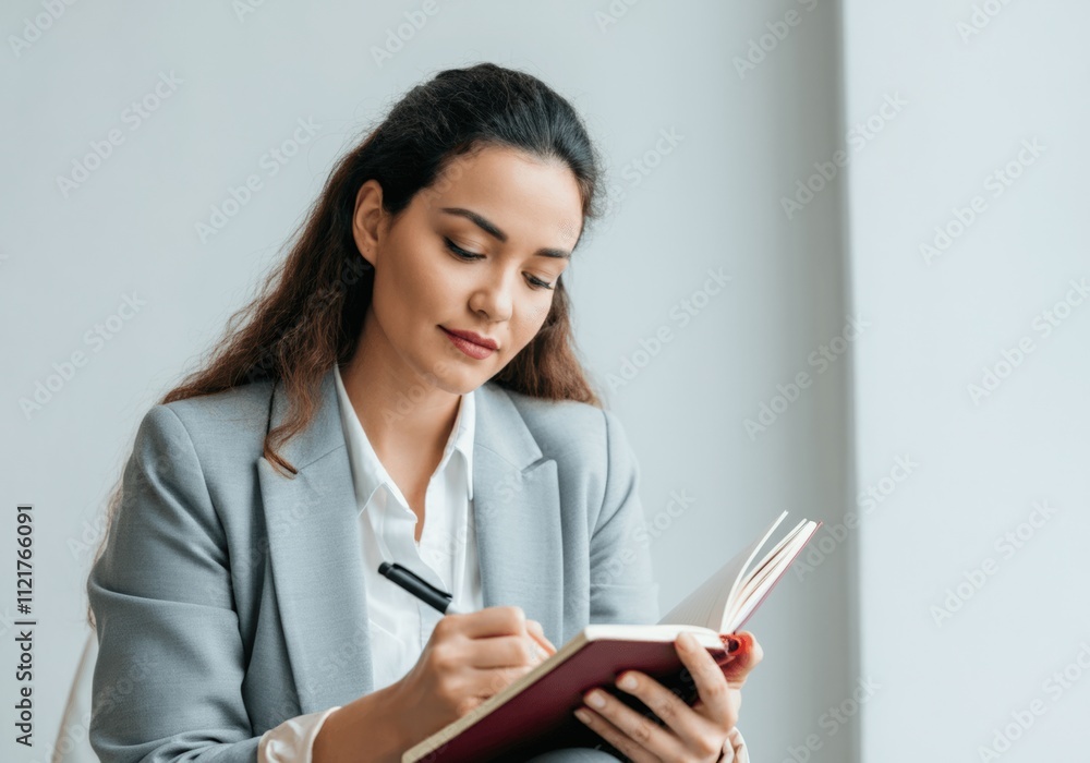 Concentrated businesswoman writing in notebook Concentrated businesswoman writing in notebook