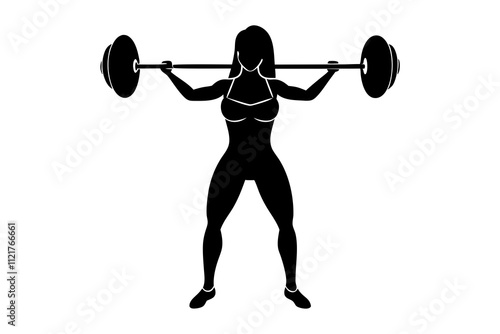 Female Weightlifter Lifting Barbell Silhouette – Strength and Power Fitness Design