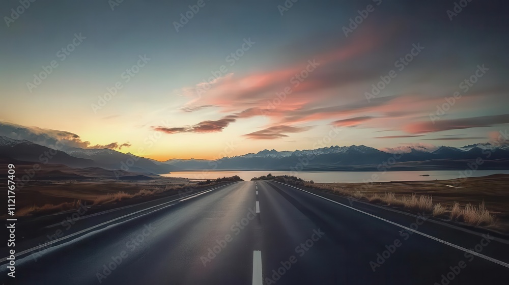 Naklejka premium Travel themed image showing an empty road leading to the horizon