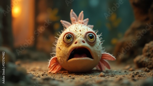 A close up of a puffer fish with its mouth open