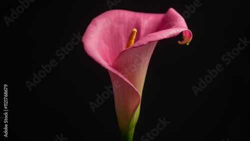 A single pink flower on a black background