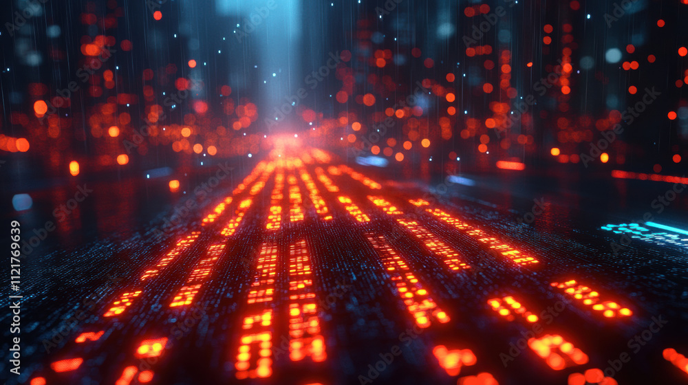 Obraz premium futuristic cityscape with glowing digital data streams