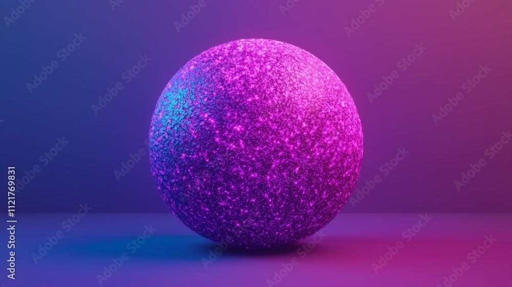 Fototapeta premium A vibrant, glowing sphere covered in sparkles, set against a gradient background of purple and blue.