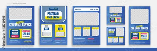 Car wash and Automotive ads promotion flyer bundle, car wash social media post set template, car wash promotion story, car square templates