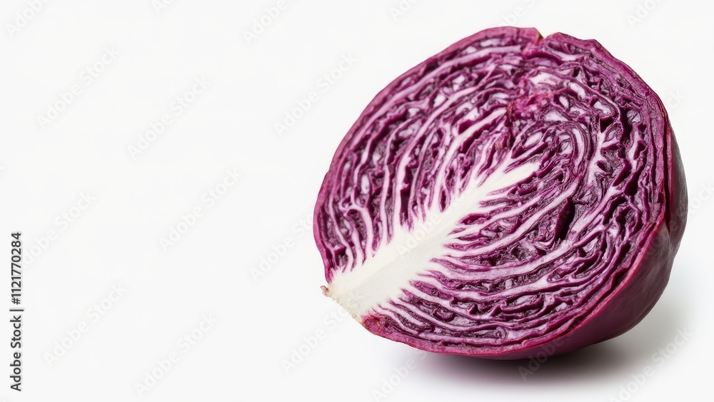 A red cabbage cut in half on a white surface A red cabbage cut in half on a white surface