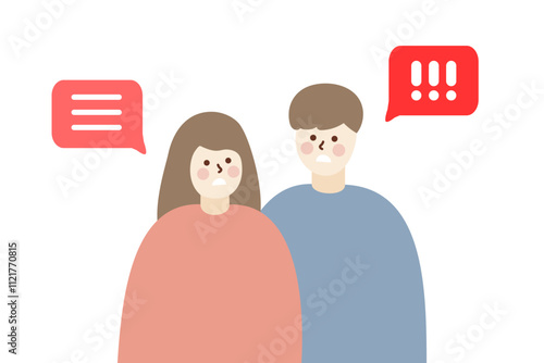 Angry couple having argument. Relationship, dating, negative communication, conflicts, disagreements concept. Flat people character vector isolated illustrations.