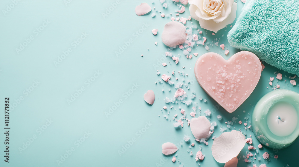 Fototapeta premium heart shaped soap in a blue background