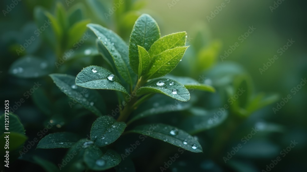 A green plant with water droplets on it A green plant with water droplets on it