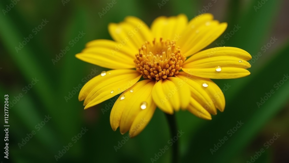 A yellow flower with water droplets on it A yellow flower with water droplets on it