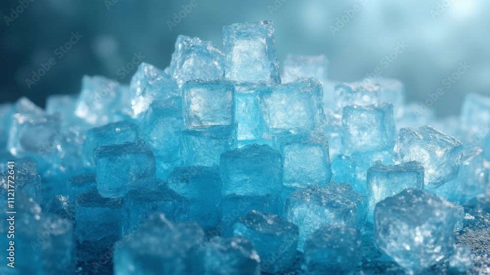 A pile of blue ice cubes sitting on top of a table A pile of blue ice cubes sitting on top of a table