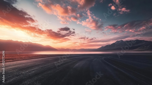 Travel themed image showing an empty road leading to the horizon