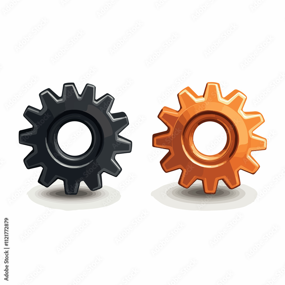 Illustration of two gears icon isolated on white background for machinery engineering concept Illustration of two gears icon isolated on white background for machinery engineering concept
