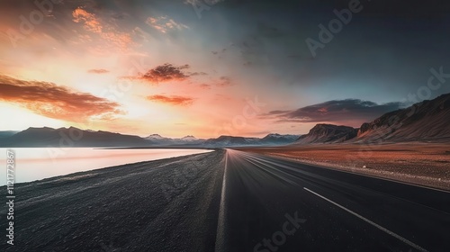 Travel themed image showing an empty road leading to the horizon