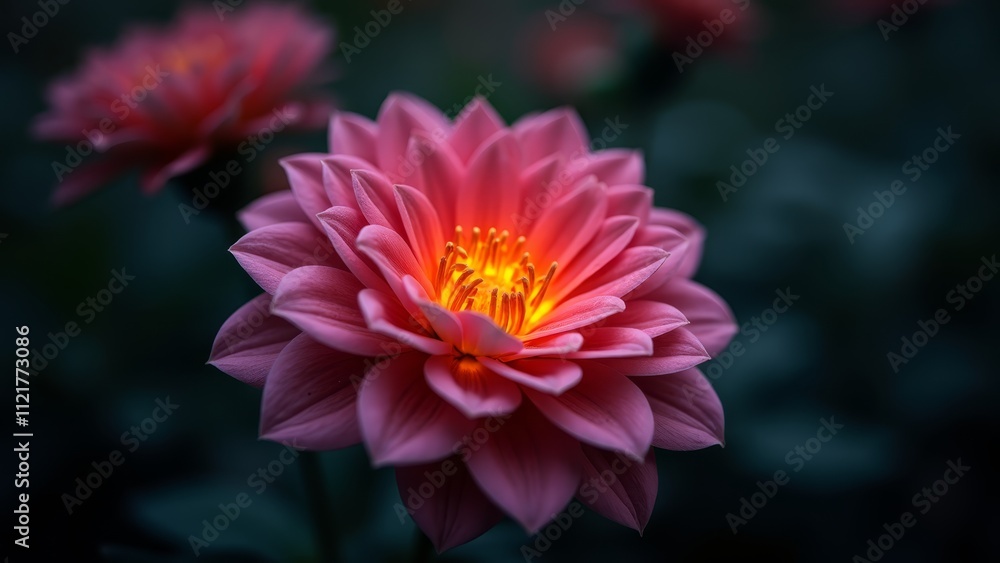 A close up of a pink flower with a yellow center A close up of a pink flower with a yellow center