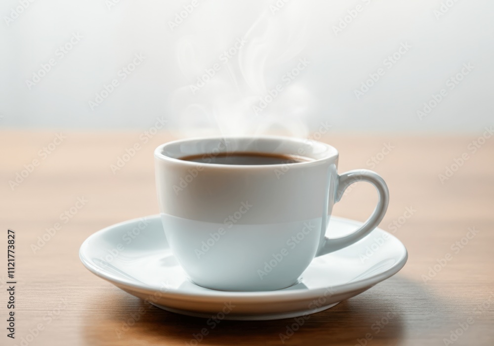 Aromatic Coffee in a White Cup on Wooden Table Aromatic Coffee in a White Cup on Wooden Table