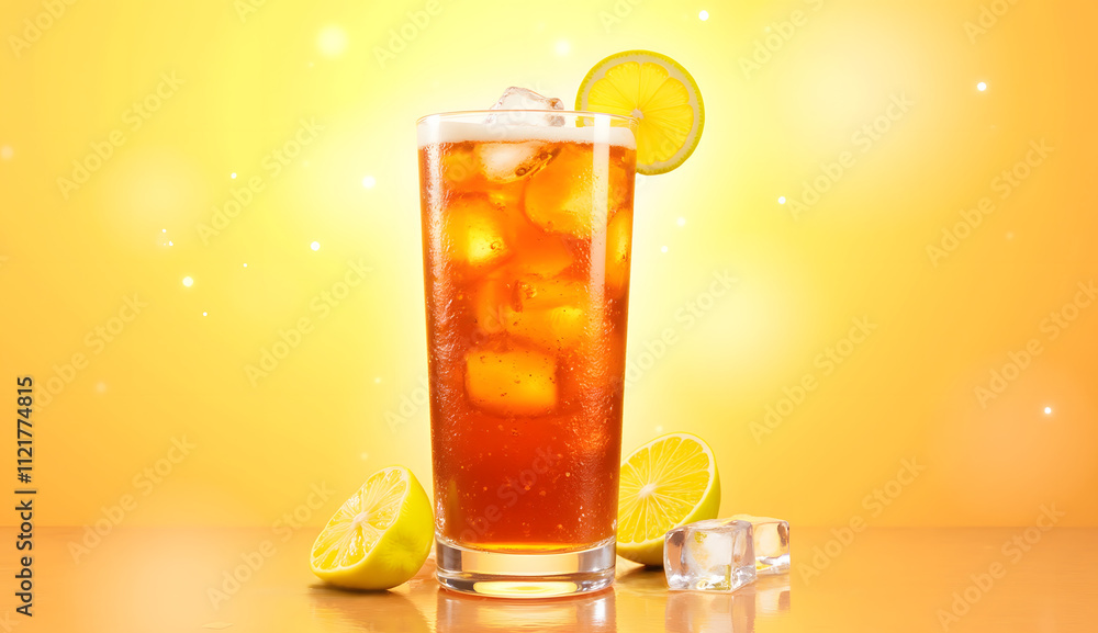 Artistic illustration of Long Island Iced Tea with lemon accents Artistic illustration of Long Island Iced Tea with lemon accents