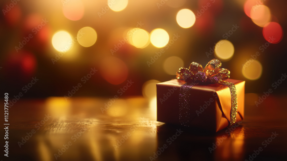 Elegant Christmas present with bokeh lights Elegant Christmas present with bokeh lights