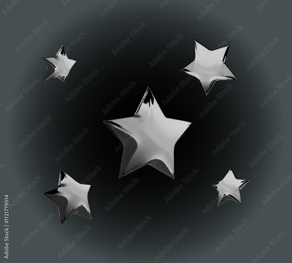 Obraz premium Five silver stars shining on a gray background_2
