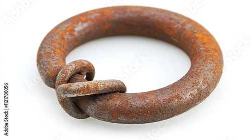 Rusty metal washer showcasing weathered surface detail on a clean white background highlighting industrial texture and vintage charm photo