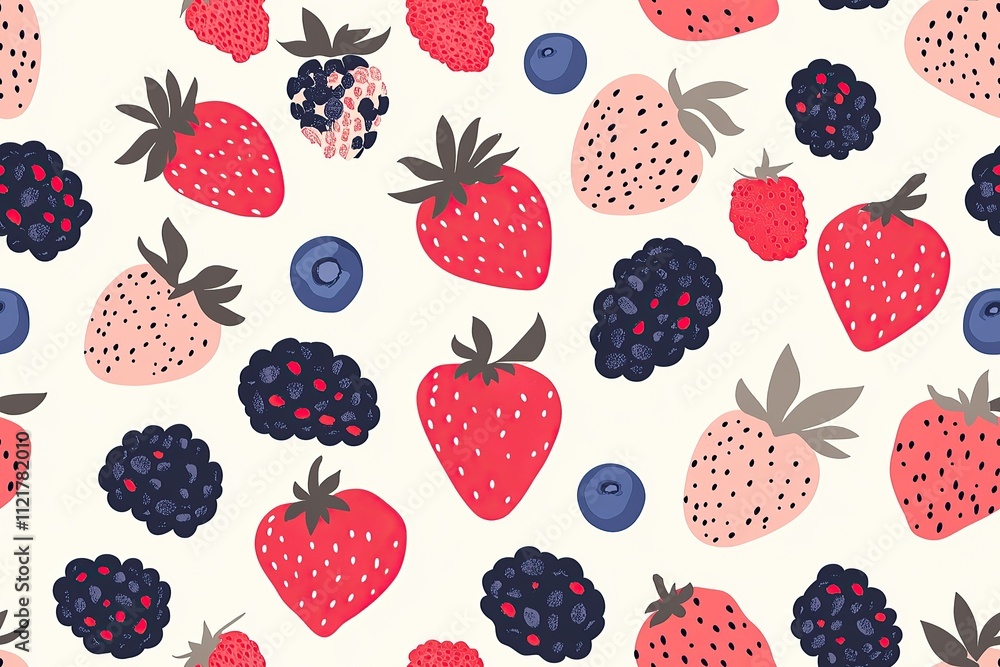 Seamless pattern with hand-drawn strawberries, blueberries and blackberries on white background. Seamless pattern with hand-drawn strawberries, blueberries and blackberries on white background.