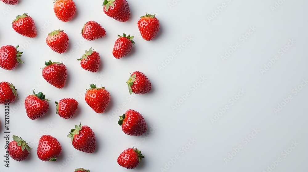 Ripe strawberries arranged artistically on a clean white background highlighting freshness and taste in a minimalistic style. Ripe strawberries arranged artistically on a clean white background highlighting freshness and taste in a minimalistic style.