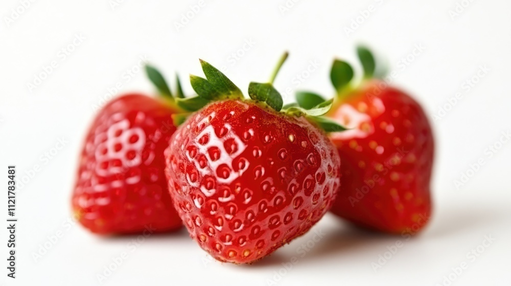 Fresh ripe strawberries arranged on a white background showcasing their vibrant red color and natural sheen Fresh ripe strawberries arranged on a white background showcasing their vibrant red color and natural sheen