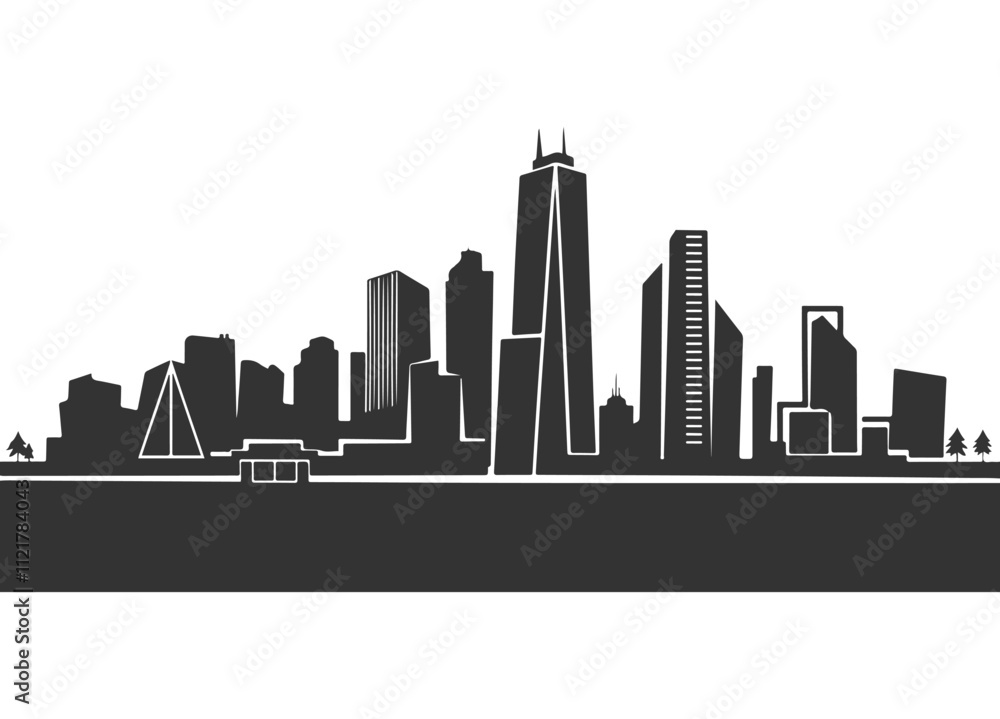 Naklejka premium A black colour city silhouette vector design