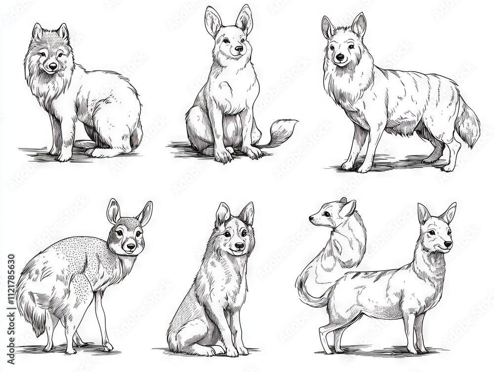 Cartoon Animals in Hand-Drawn Style Cartoon Animals in Hand-Drawn Style