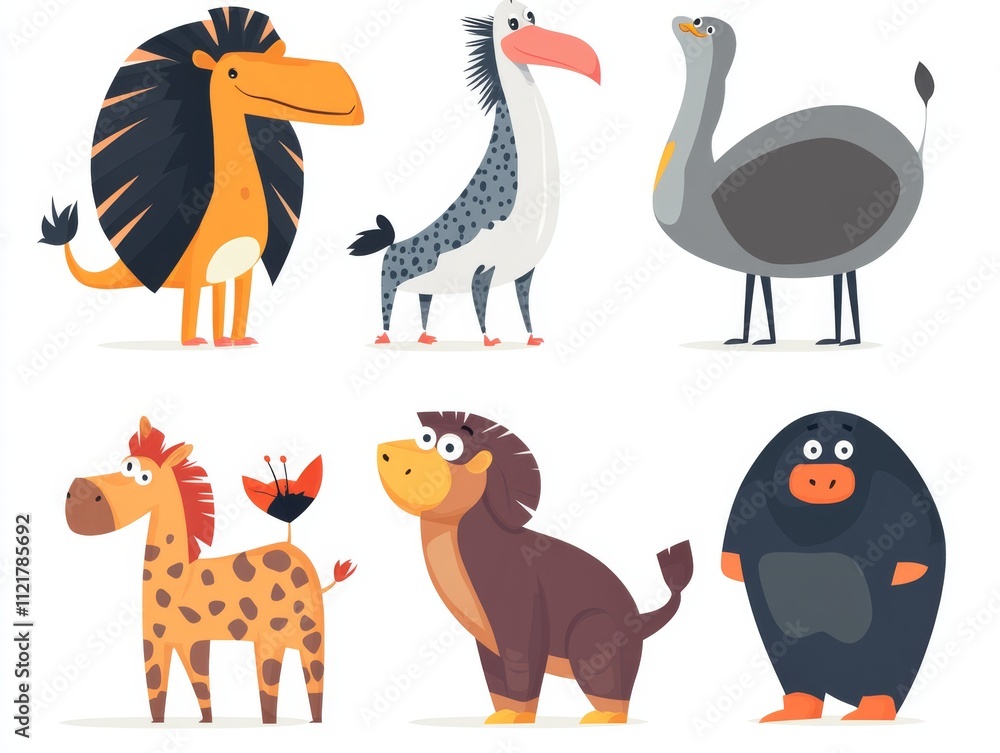 Naklejka premium Colorful Cartoon Animal Collection for Kids' Projects