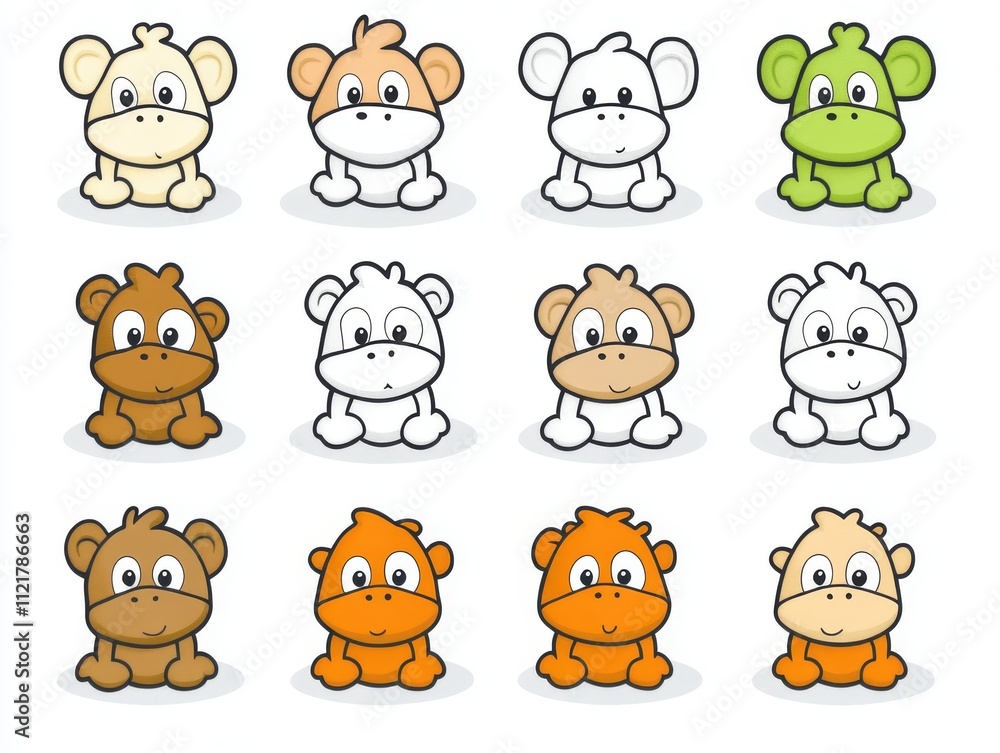 Cute Cartoon Animals in Diverse Colors and Styles Cute Cartoon Animals in Diverse Colors and Styles