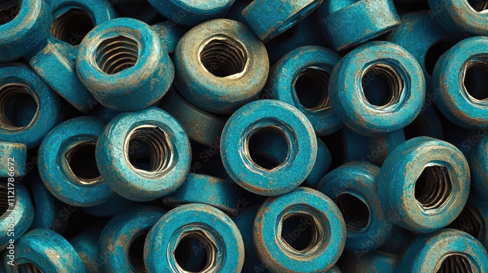 Blue Screw Nuts and Hardware Collection Close-Up Texture for Industrial and Manufacturing Background Blue Screw Nuts and Hardware Collection Close-Up Texture for Industrial and Manufacturing Background